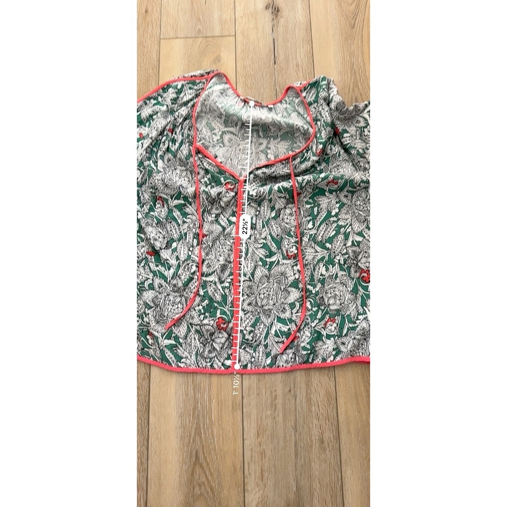 Boden Top Green Floral Print US 18 Pink Trim Womens Blouse 3/4 Sleeves - Picture 7 of 7
